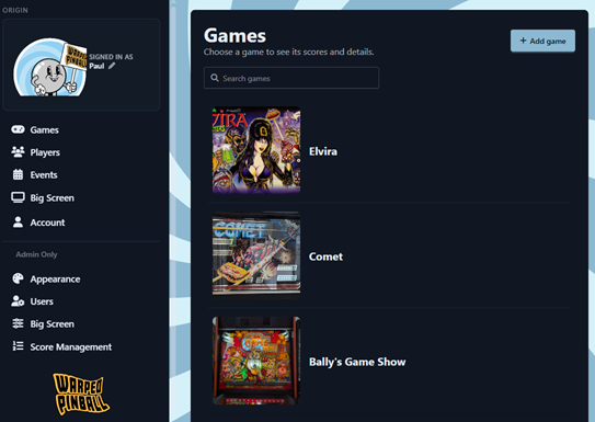 Origin main menu