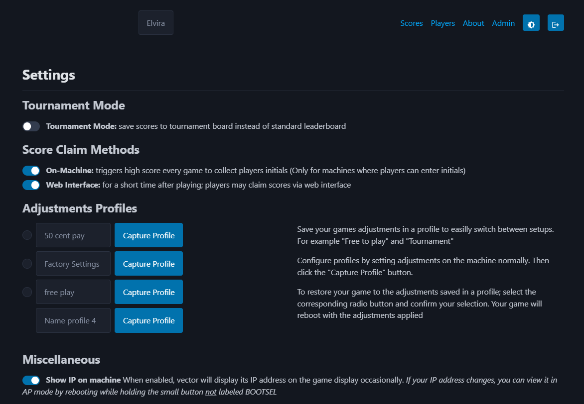 Pin admin top web page