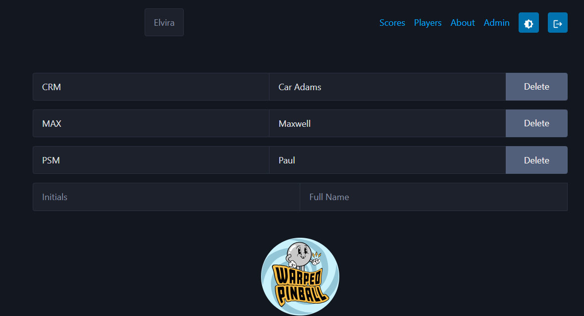 Pin players web page