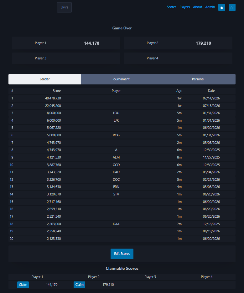 Example of score claim on front page