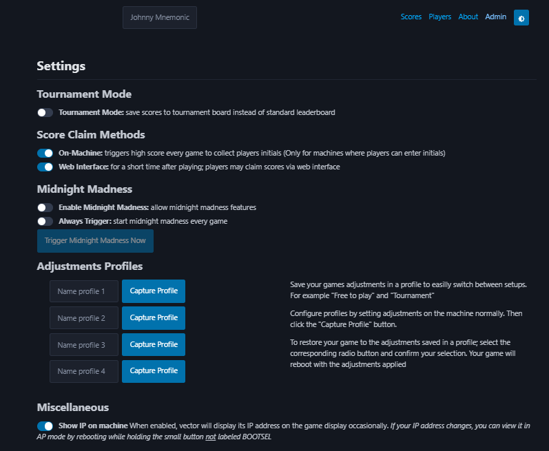 Pin admin top web page
