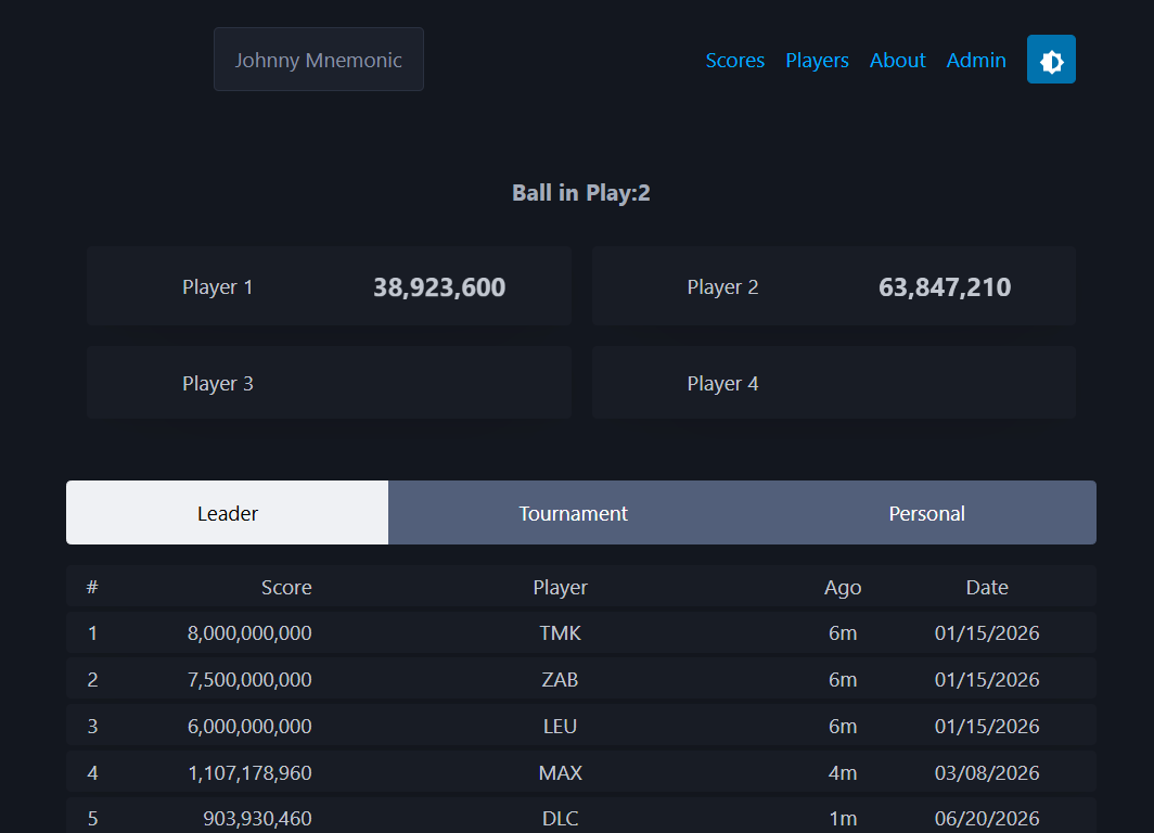 Pin game in play web page